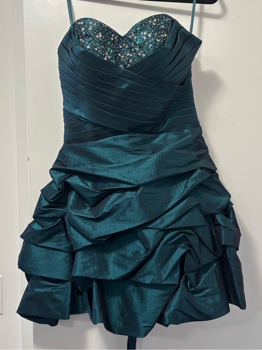 Strapless Teal Cocktail Dress with Embellished Sweetheart Bodice